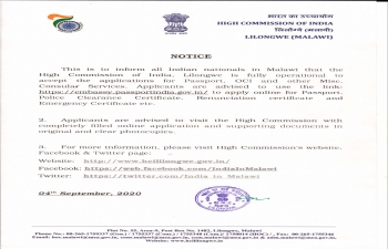 NOTICE: Consular Services are operational at the High Commission