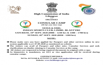Consular Camp in Blantyre from 19-20 September, 2020