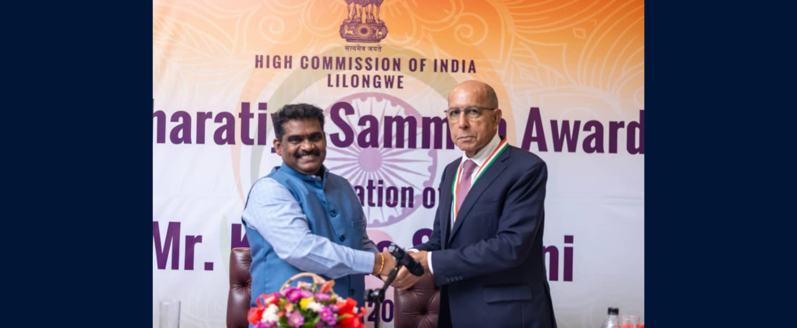 Presentation of Pravasi Bharatiya Samman Award to Mr. Krishna Savjani, eminent lawyer in Malawi on 06 June 2025