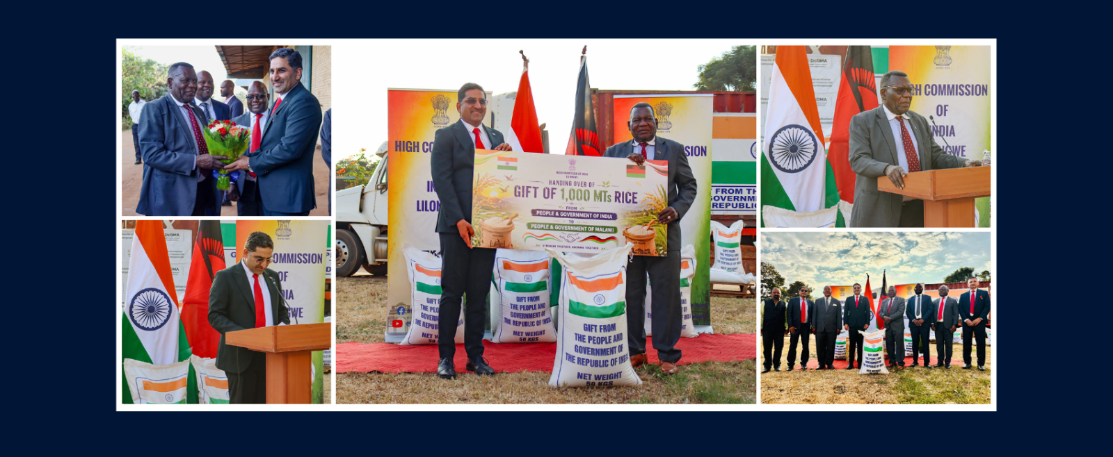 Ceremony for Handing Over of Gift of 1,000 metric tonnes (MT) of Rice by India to Malawi