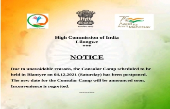 Notice: Postpone of Consular Camp in Blantyre 
